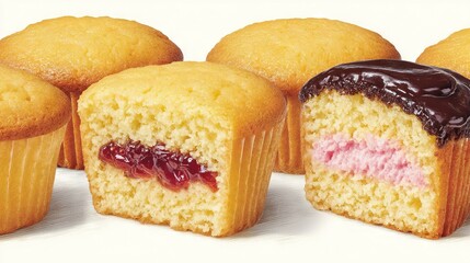   A muffin with a bite taken out and multiple others with the same