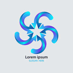 Colorful abstract swirl star logo vector design with gradient blue style for branding, technology, or creative business
