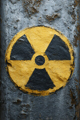 Close-up of radiation warning sign with detailed texture