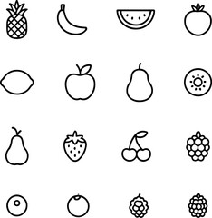 Fruit Line Icon Set - Minimalist Outline Food and Berry Vector Graphics.