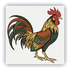 Rooster sketch engraving black and white outline. Scratch board imitation. illustrated in vintage line art style on a white background.