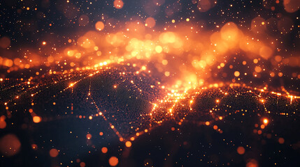 Abstract orange light background glowing particles and bokeh effect for wallpaper and graphic design use