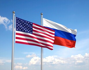 flag of usa and russia in the sky 