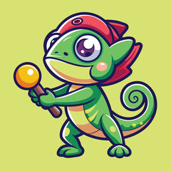 Chameleon Playing Baseball – Fun Animal Sports Cartoon Vector Isolated
