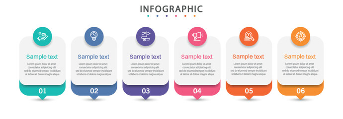 Business infographic vector design template with 6 options, steps or processes. Can be used for workflow layout, diagram, annual report, web design	
