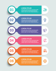 Business infographic vector design template with 6 options, steps or processes. Can be used for workflow layout, diagram, annual report, web design	