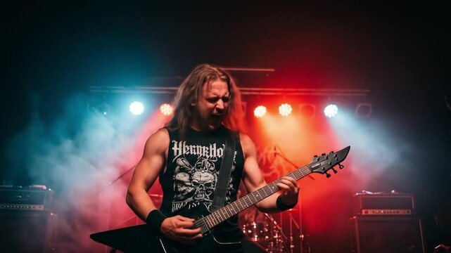Metal guitarist headbanging