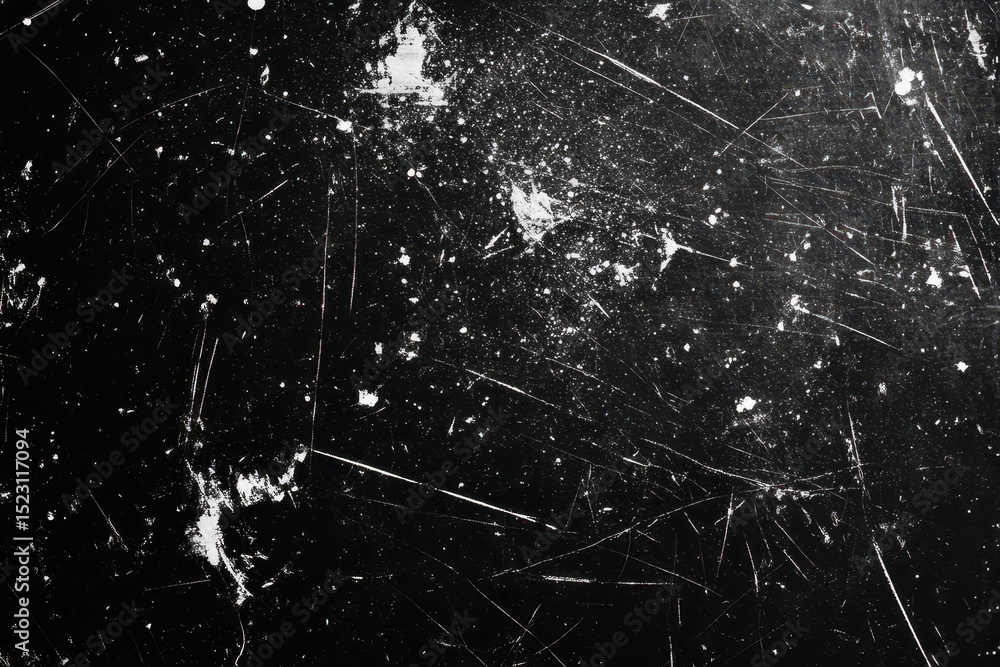Poster scratched black surface with white specks and marks showing texture and wear from use in various act
