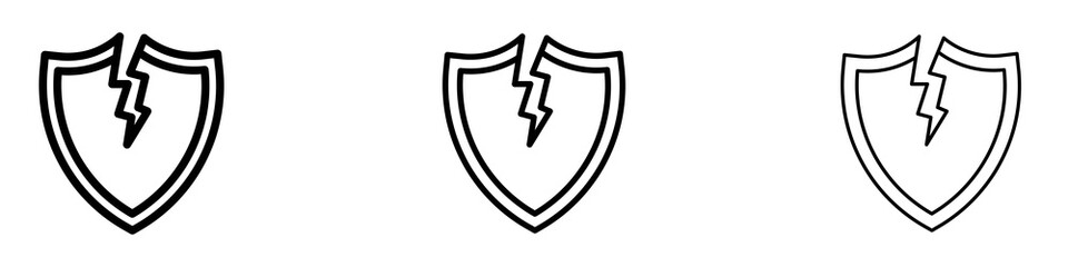 Broken shield icons for web site, mobile application. Logo illustration.