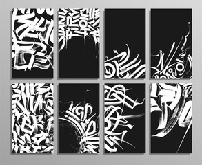 Abstract grunge texture set featuring graffiti elements. Hand-drawn vector illustrations