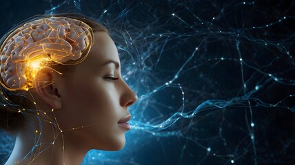 Futuristic Neural Network Brain with Glowing Circuits—Cyberpunk AI Intelligence Concept, High-Tech Digital Matrix, Sci-Fi Neural Pathways, Abstract Human-Machine Fusion, Minimalist Tech Art for Vector