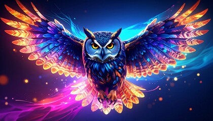 Obraz premium Vibrant Owl in Flight: A Symphony of Colors