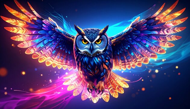 Vibrant Owl in Flight: A Symphony of Colors