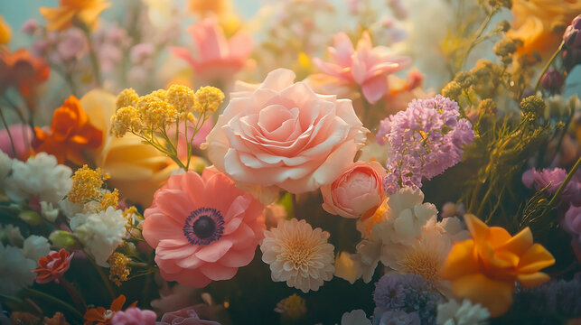 Beautiful floral arrangement with roses and anemones for wedding and event decor stock photo download free use