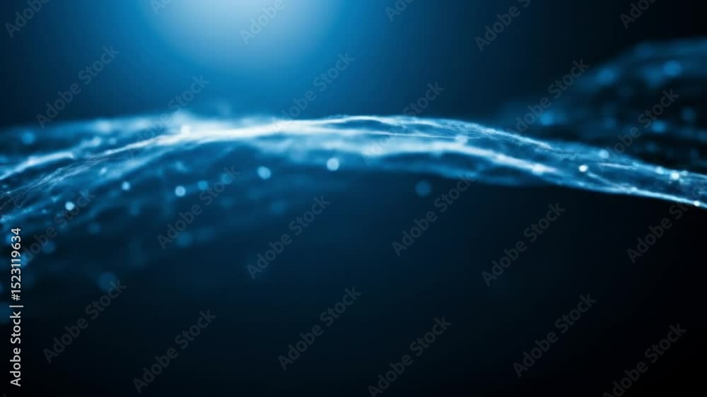 Poster abstract blue network with connected dots forming a wave like structure in a dark blue background