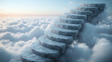 A staircase made of floating stone steps leading into the clouds, representing progress and ambition.