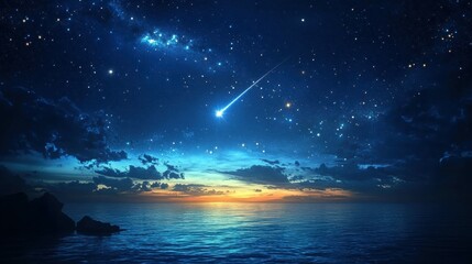 A shooting star in a vast night sky, symbolizing dreams and aspirations.