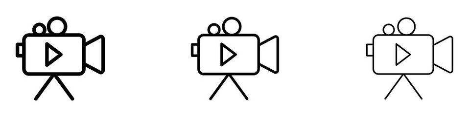Video camera icons. Thin linear graphic pictogram for website