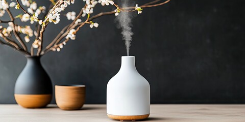 Ceramic aroma diffuser in the center of the frame , with minimal decor.