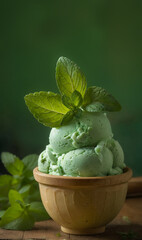 Light Green Mint Ice Cream with Fresh Mint Garnish