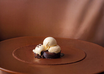 Elegant Vanilla Ice Cream Scoops on Chocolate Lava Cake