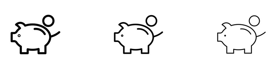Piggy bank icons. Thin linear graphic pictogram for website