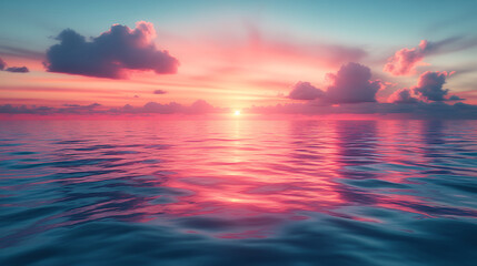 Fototapeta premium Sunset Over Ocean with Colorful Sky and Clouds