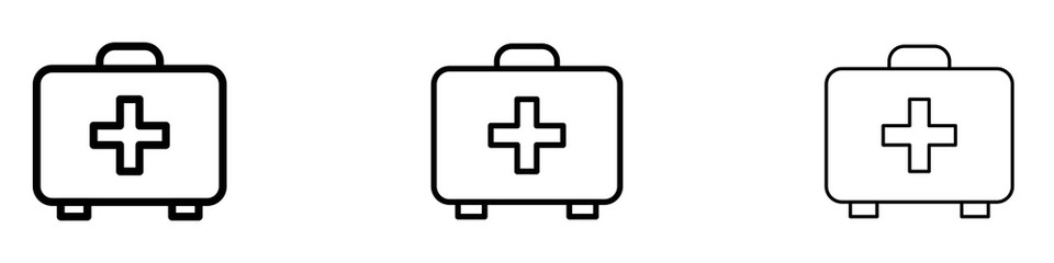 Medical kit icons. Thin linear graphic pictogram for website