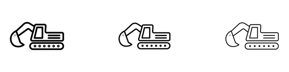 Excavator icons. Thin linear graphic pictogram for website