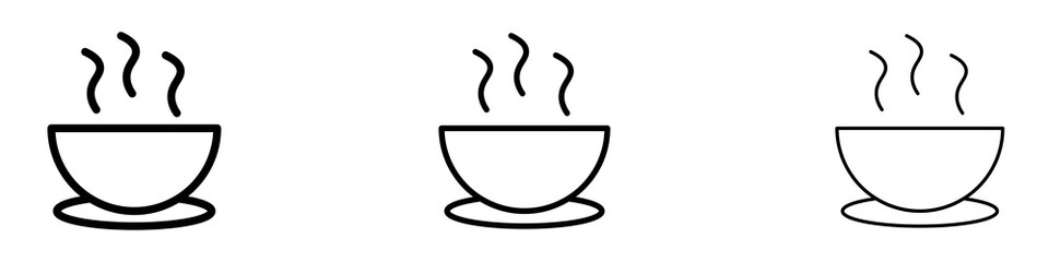 Bowl of soup icons. Thin linear graphic pictogram for website