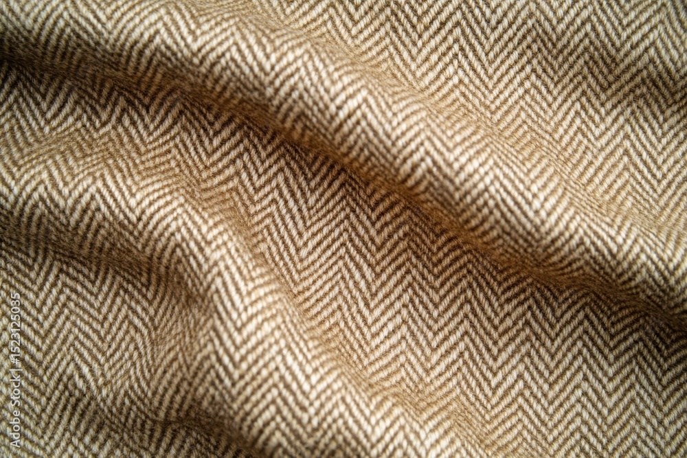 Poster textured herringbone fabric in warm beige colors showcased in close-up view with subtle shadows and 