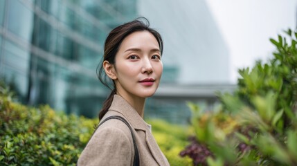 Portrait of a Confident Asian Woman with Natural Light on a Background