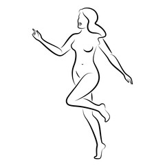 Silhouette of a nice lady, she is standing. The girl has a beautiful naked figure. The woman is a young sexy and slender model. Vector illustration
