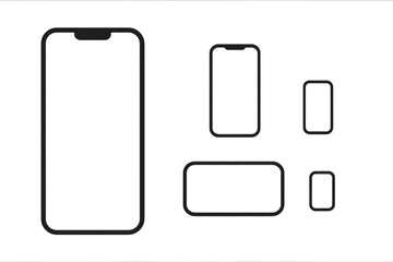 Black and white phone icon with sleek design and clear buttons isolated on transparent background.