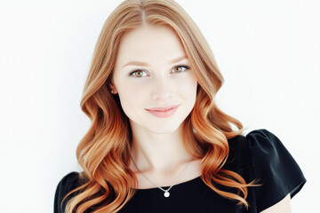 Naklejka premium Beautiful Woman with Vibrant Reddish-Brown Hair and a Necklace
