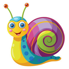 Cheerful Cartoon Snail with Colorful Shell Isolated on White Background