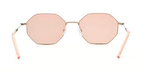 Sunglasses back view isolated on white background. Eyeglasses inside view Hexagonal frame with yellow colored uv lens against sunlight. Glasses rear view modern style for design template