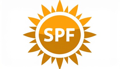 bright orange sun icon with spf text in center and long shadow effect, ideal for skincare branding, sunscreen product label, summer campaign graphic, web icon, or health awareness design

