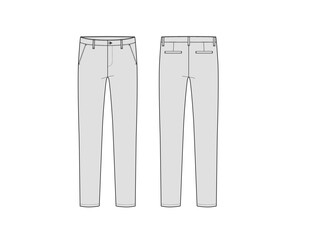 Men's Basic Twill Chino Slim Pants Technical Flat Sketch for Fashion Designers
