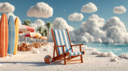 Beach Chair with Striped Fabric on Sandy Shore