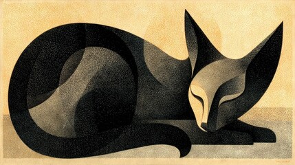   A monochrome portrait of a feline reclining on the ground with its head inclined and eyes shut