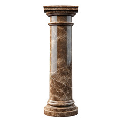 Brown marble column pedestal isolated on transparent background