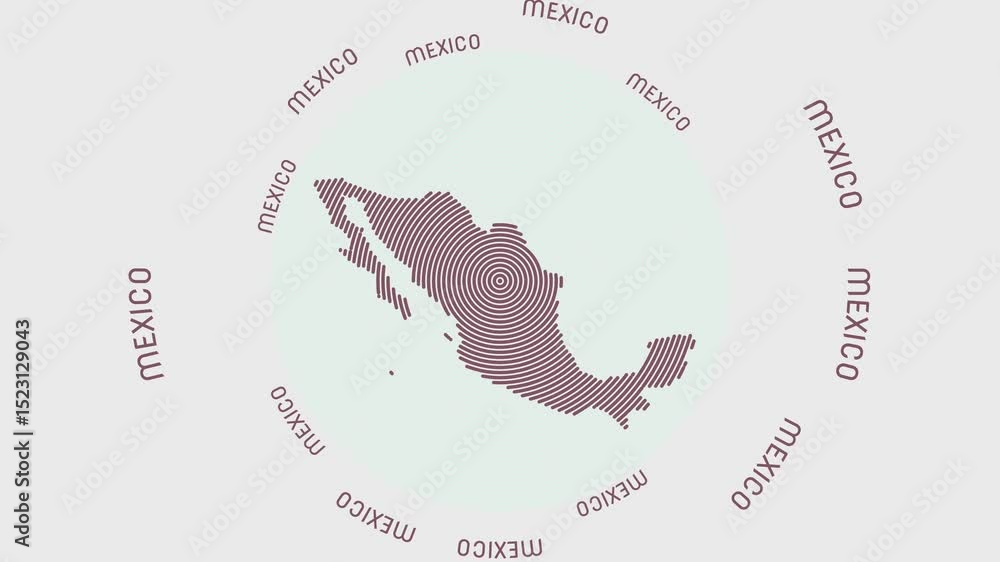 Poster mexico shape with dynamic circles visual effect. animation of mexico logo appearing from rotating ri