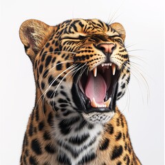 Fototapeta premium Captivating Close-Up of a Vibrant Yawning Leopard in Its Natural Habitat - A Majestic Predator and Endangered Species in the Savanna