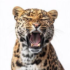 Obraz premium Leopard Yawning - Fierce Portrait of the Spotted Predator Amidst Jungle Wildlife