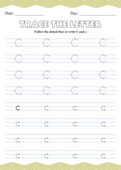 Alphabet Tracing Worksheet – Uppercase and Lowercase Letter C Printable for Kids – Handwriting Practice Worksheet for Preschool and Kindergarten