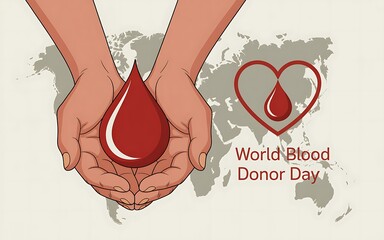 World blood donor day hands holding blood drop