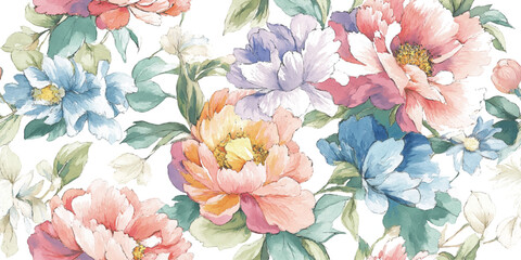 Elegant Watercolor Floral Seamless Pattern with Gold Accents. Luxurious Modern Botanical Repeat for design, textile, packaging, fabric, wallpaper, branding, stationery, wrapping paper interior decor
