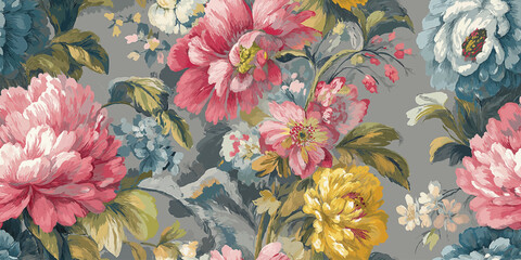 Opulent Vintage Painterly Floral Seamless Pattern. Lush Grand Peony Bloom Design for design, textile, packaging, fabric, wallpaper, branding, stationery, wrapping paper interior decor
