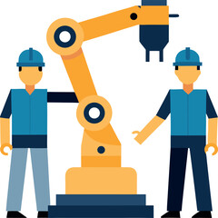 Two Engineers Adjusting a Robotic Arm Used in Automotive Assembly